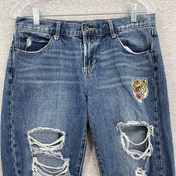 Articles of Society Jeans Womens 27 Blue Denim Mid Rise Distressed Patches - Picture 4 of 12
